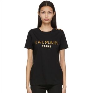 BALMAIN Black & Gold 3-Button Metallic T-Shirt - Size Large